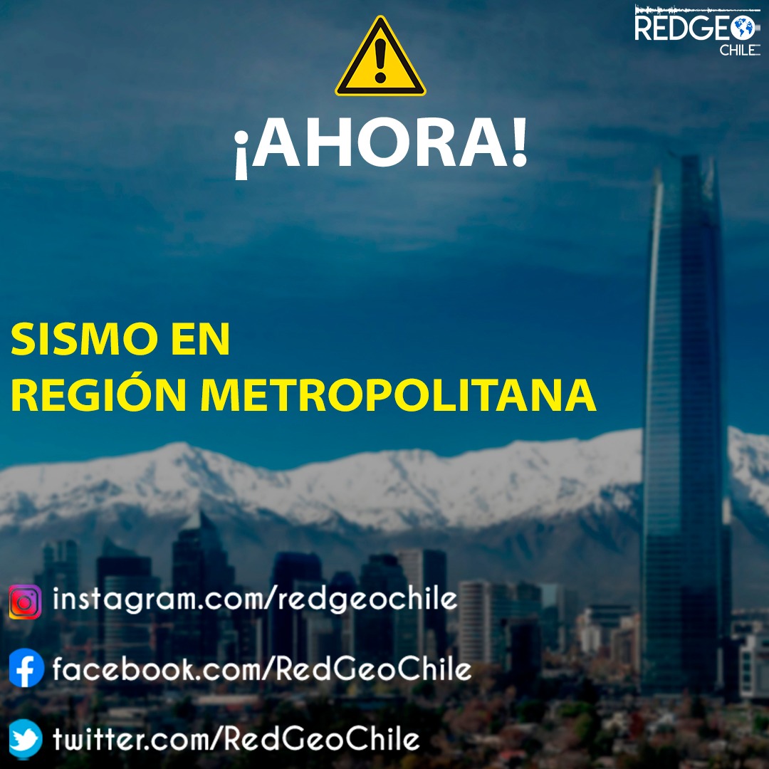 RedGeoChile's tweet photo. AHORA ⚠️ 🟢 Sismo leve se percibe en la región #Metropolitana.

En breve mayor información. https://t.co/iLBuzbKkSm