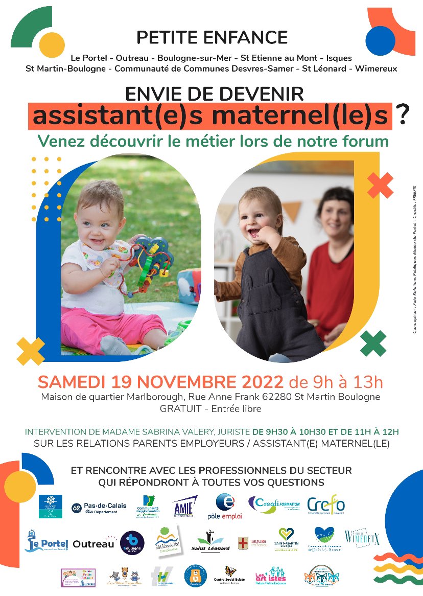 Faciliter l’accès aux métiers d’assistant(e) maternel(le).Agir pour développer l’attractivité de ces métiers essentiels pour tous
@poleemploi_HDF est présent aux côtés des professionnels et des partenaires ce samedi 19 novembre à StMartin Boulogne. @FredericDanel <a href="/ThierryDanhiez/">Thierry DANHIEZ</a>