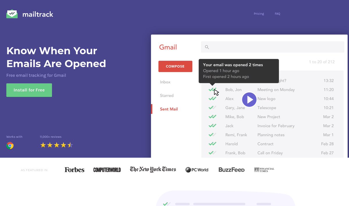 2/ Mailtrack 

Free and unlimited email tracking for Gmail.

mailtrack.io