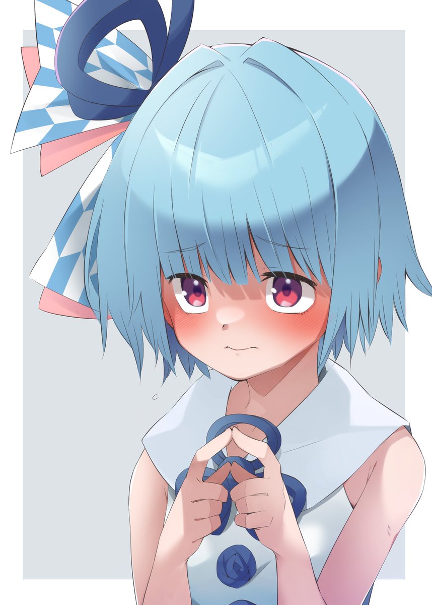 kotonoha aoi 1girl solo blue hair blush sleeveless index fingers together short hair  illustration images