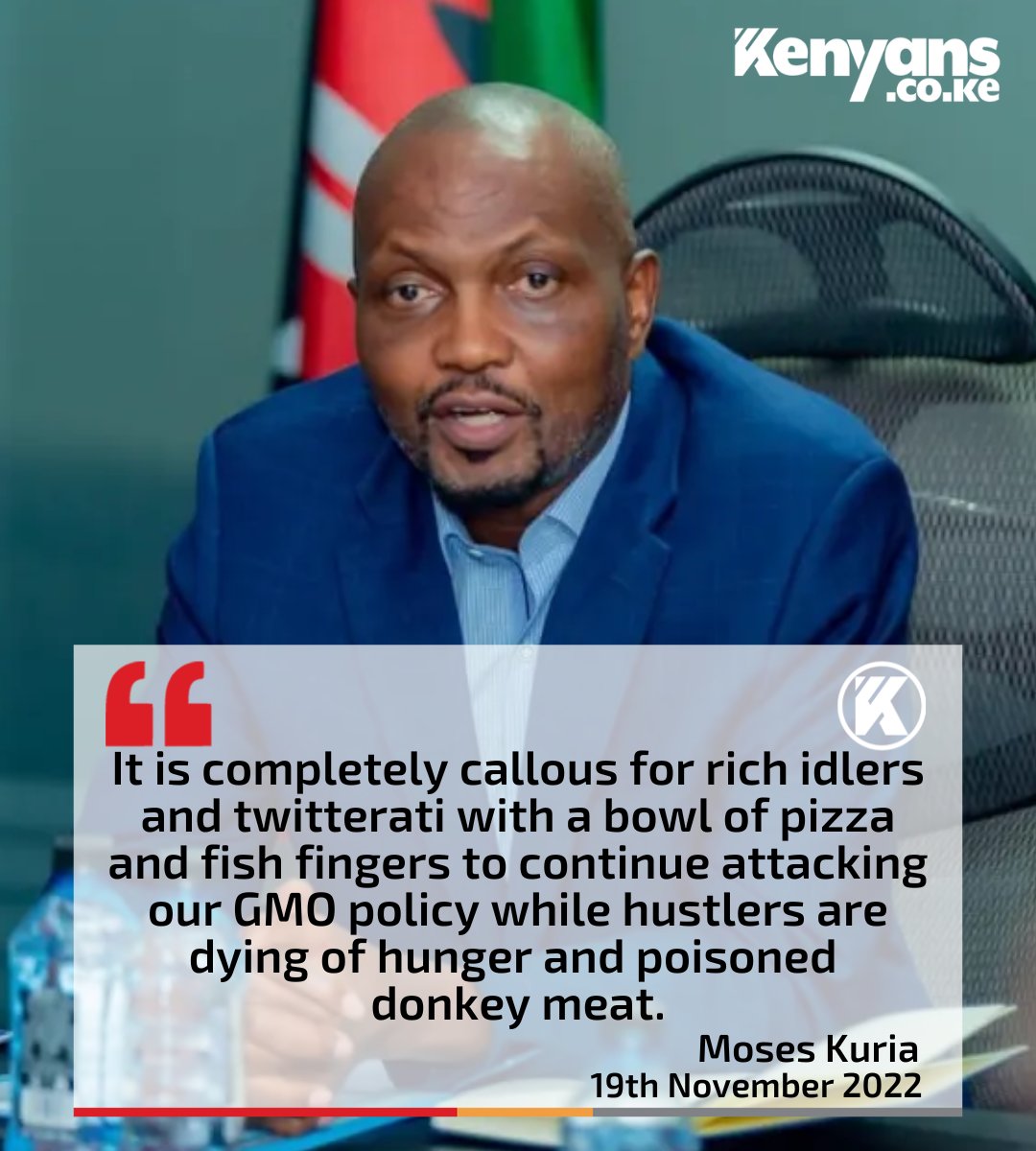 Kenyans's tweet photo. It is completely callous for rich idlers and twitterati to continue attacking our GMO policy - Moses Kuria https://t.co/obf4ZW0arq