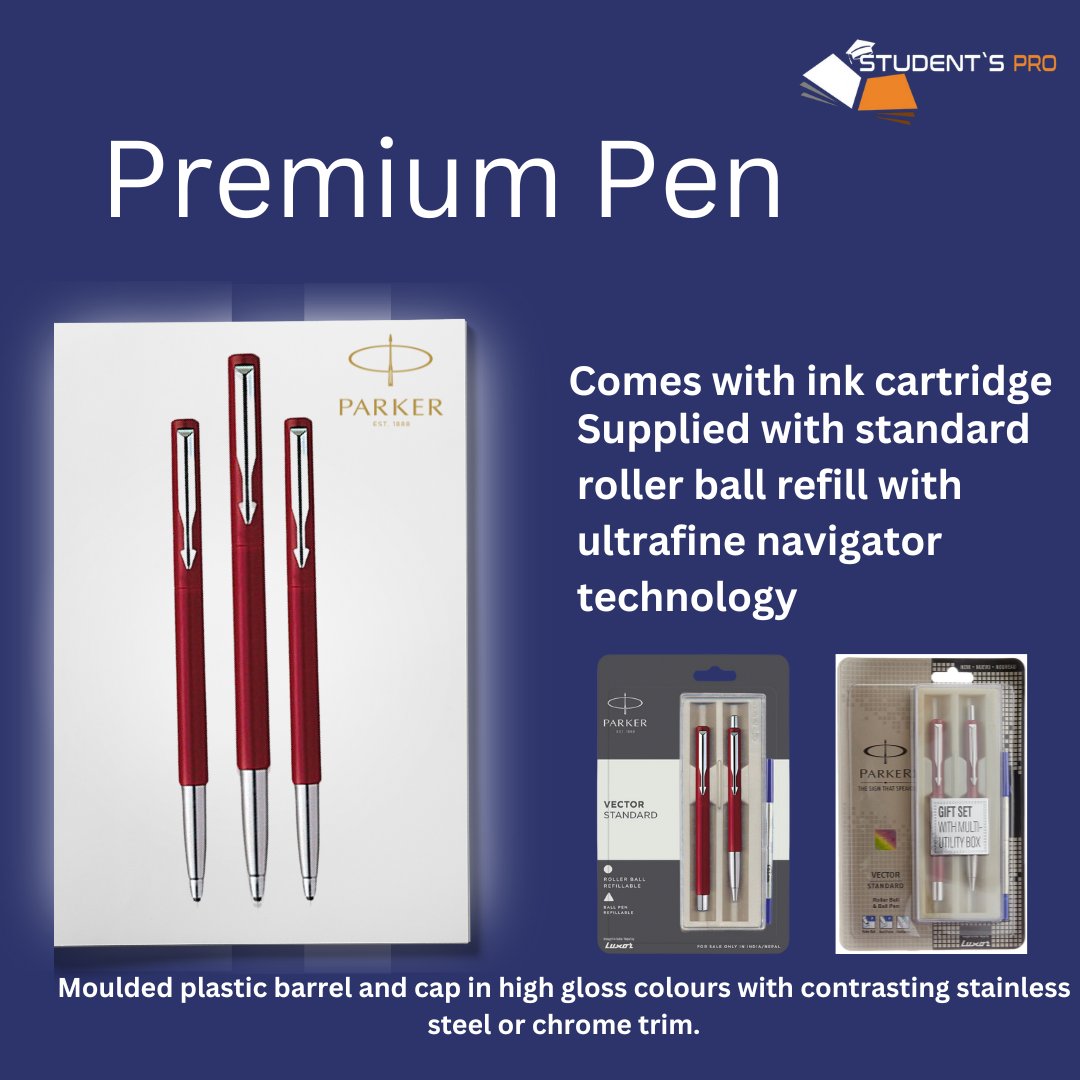 Studentspro_OFF's tweet photo. Premium Pen
Moulded plastic barrel and cap in high gloss colours with contrasting stainless steel or chrome trim.

MORE INFORMATION :-
+91 96679 85216

App Link 👇👇
https://t.co/PezS8oiXfA

 Follow @Studentspro_OFF
#student #studentspro  #favorite #parker #pen #premium https://t.co/pus2lQj386