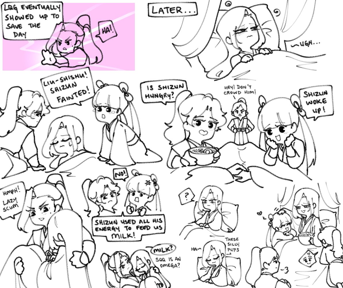 #mamajiuweek2022
day 5 - lactation 

omegajiu &amp; disciples were trapped during a mission and sj had to feed the sad -hungry- babies the only way his omega body knew how.