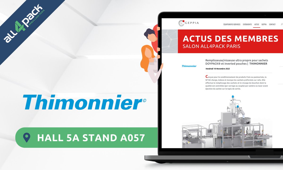 GEPPIA's tweet photo. [💬 ACTUS ALL4PACK] THIMONNIER, membre du GEPPIA, sera présent Hall 5A A057 à @ALL4PACK  Emballage Paris du 21 au 24 novembre !
Découvrez à l'occasion leur dernière actualité : remplisseuse/visseuse ultra propre pour sachets DOYPACK® et inverted pouches

#ALL4PACK #GEPPIA https://t.co/FYvnU2fF3A