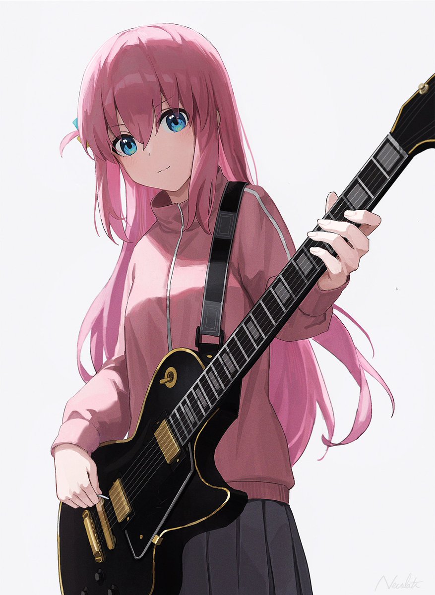gotou hitori 1girl solo instrument pink hair cube hair ornament long hair pink jacket  illustration images
