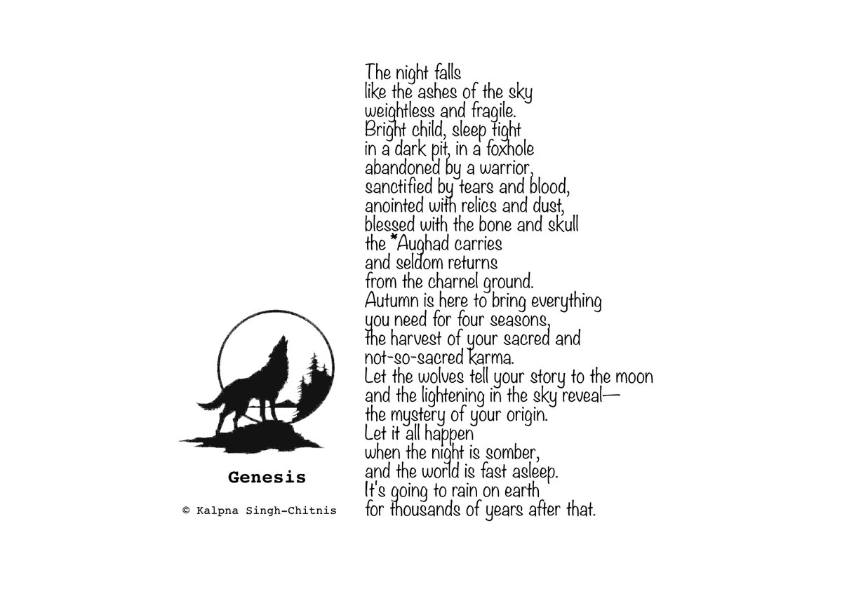 AccessKalpna's tweet photo. Genesis, previously published in The Agonist. @jennifereeser
*A saint who lives on a cremation ground.
#genesis #poem #autumn #autumnnights #aughad #aghori #karma #harvest #wolves #moon https://t.co/BQWFWlDuIF