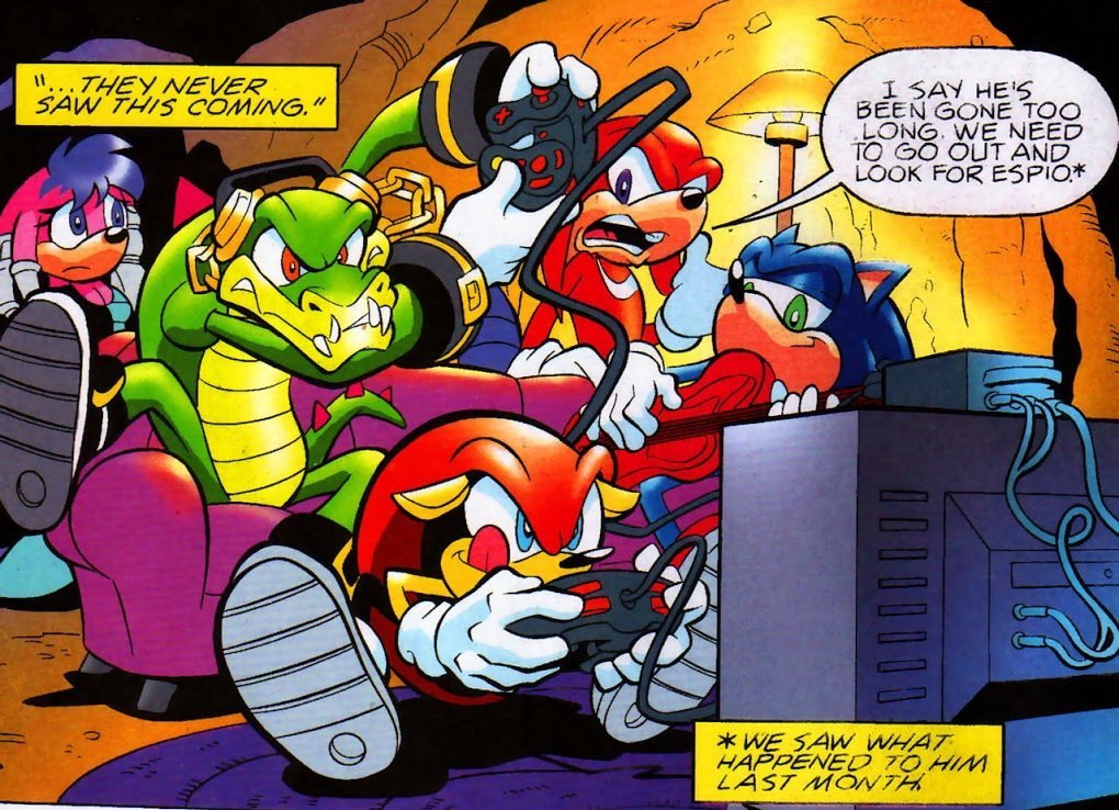 In Archie's Sonic the Hedgehog #175, Vector and Mighty can be seen playing on a Nintendo GameCube. 