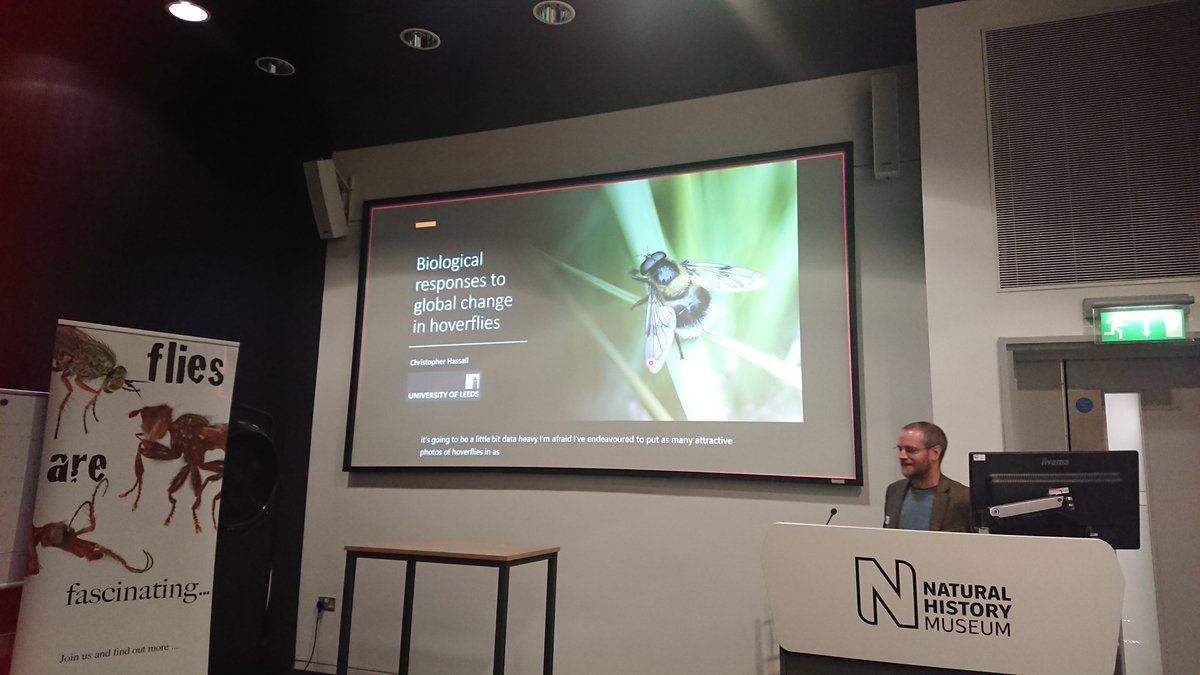 Our #DipteristsDay @nhmlondon today begins with @katatrepsis @UniversityLeeds @LeedsEcoEvo on biological responses to global change in hoverflies.