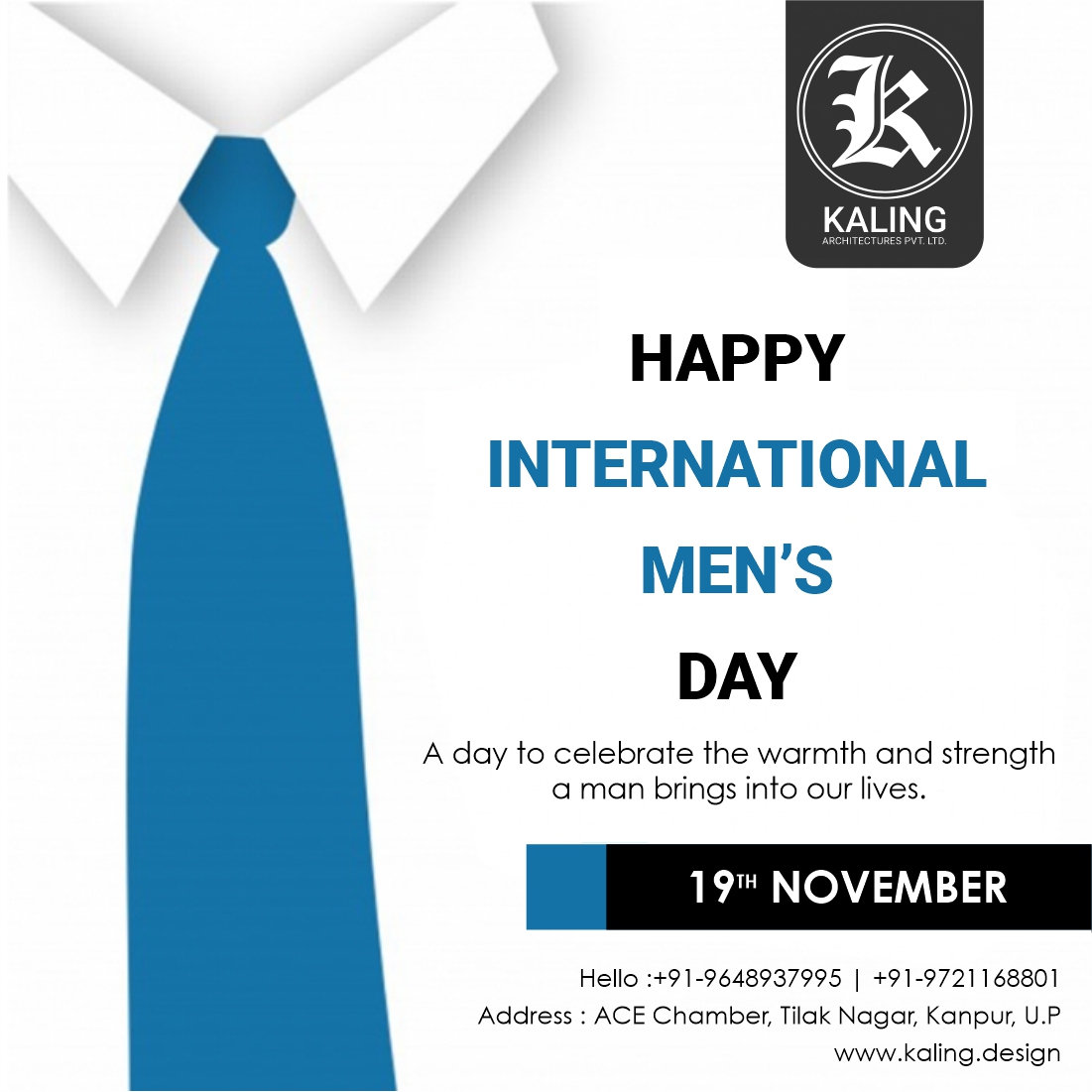 KalingLtd's tweet photo. A day to celebrate the warmth and strength
a man brings into our lives.
.
.
.
.
Hello : 9721168801, 9648937995
Address : ACE Chamber, Tilak Nagar, Kanpur, U.P
https://t.co/wbEwMb2LEE
.
.
.
#internationalmensday #india  #men #man #boys #november #father #kalingarchitecture https://t.co/FoDmVwTMvp