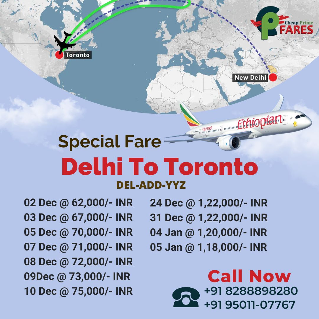 PrimeFares's tweet photo. Delhi to Toronto flight tickets available with #ethiopianairlines
✈Enjoy Best Deals on #Flight #Tickets Bookings #Canada
Call: +91 82888 98280| ++91 95011 07767 | +91 82880 77670
Visit: https://t.co/bSsCUEwcVl
#FlightTicket #torontoflight #torontobestfare #delhitotoronto https://t.co/QYzVXlNhcF