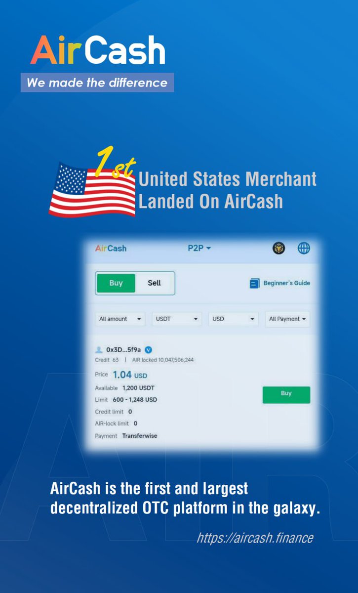 AirCoinreal's tweet image. [Milestone] The 1st. US Merchant Landed on AirCash.

You can pay &amp;amp; receive USD with TransferWise (Wise) on AirCash.