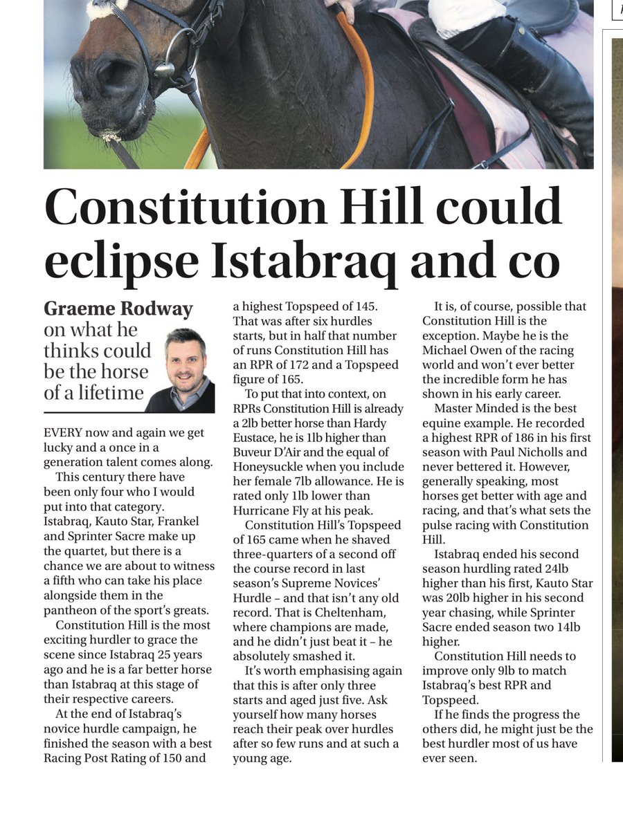 I would love some of what this guy is on ! Telling us that Constitution Hill could be better than Istabraq. The normal English hype. Come back when he has won 23 times over hurdles and at least 80% of them at graded level. ⁦<a href="/irishracing/">irishracing.com</a>⁩ ⁦<a href="/RacingPost/">Racing Post</a>⁩ #airgettingin