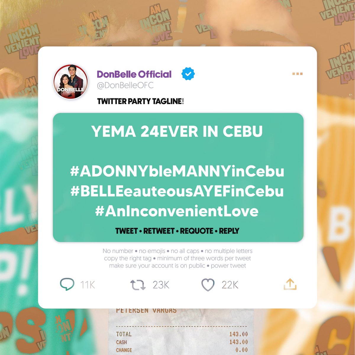 🟢 Now bringing the 24Ever love of #AyedAndManny to the Queen City of the South. 

YEMA 24EVER IN CEBU

#ADONNYbleMANNYinCebu
#BELLEeauteousAYEFinCebu 
#AnInconvenientLove