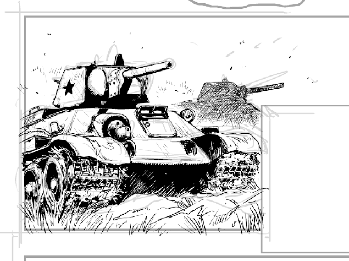 久々にT~34戦車描いてる 好きにしていいとのことでキャタピラをドロドロにしてる 