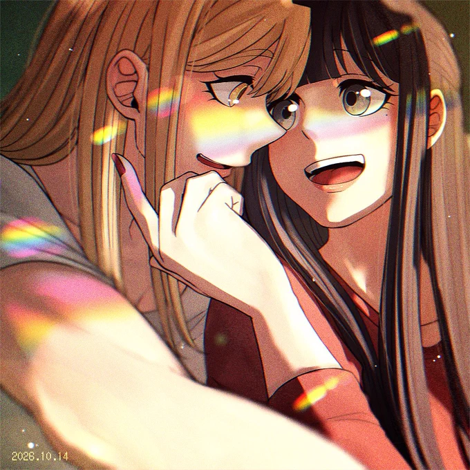 姉ちゃん達に虹かかってるやつこれあたしもかかるのよ。ちっちゃい虹だけど( ᐛ ) 