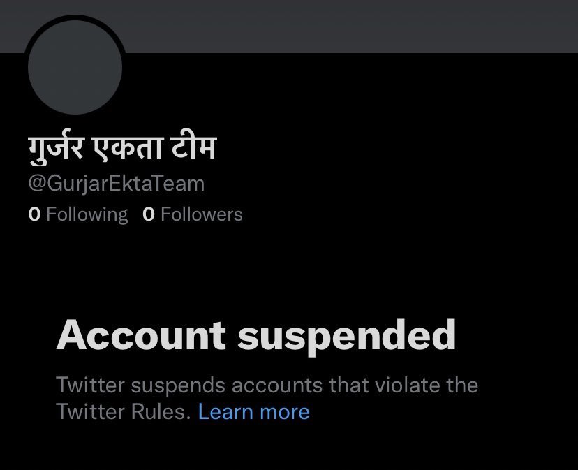 Hello @Twitter & @TwitterSupport

This account @GurjarEktaTeam got suspended for no reason. The said user has never violated any twitter rules & regulations. Please check and restore their account as soon as possible.

@elonmusk please Restore This account.