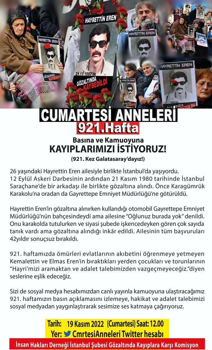 Dinmeyen gözyaşı…
#CumartesiAnneleri921Hafta