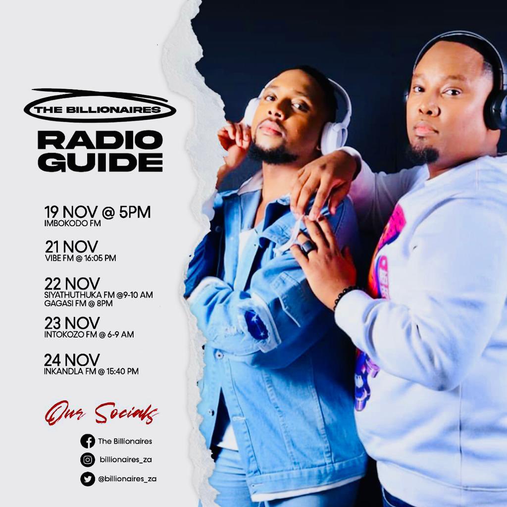 KaraboObarak's tweet photo. Our KZN radio tour starts today. Promoting our single #YOKBA please tune in, here’s the guide 📻🥳 cc @billionaires_za https://t.co/c1DKGQrBeI