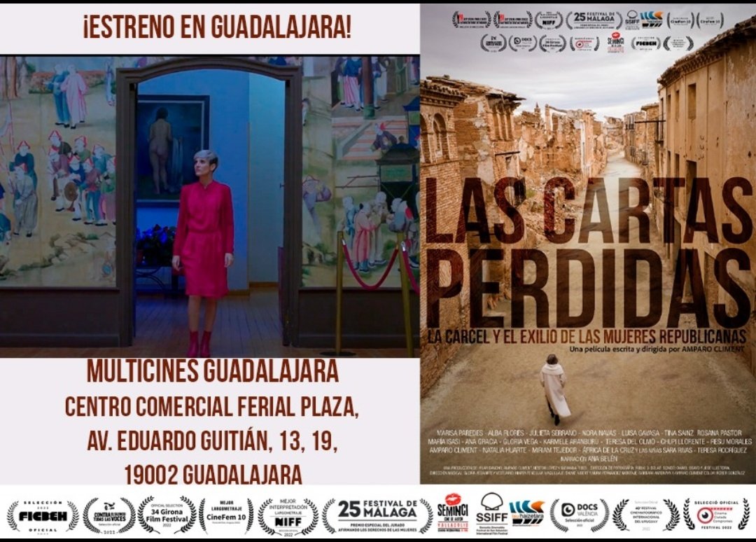¡Estrenamos en Guadalajara! Desde hoy puedes ver <a href="/cartaspeli/">Las Cartas Perdidas</a> en <a href="/MultiCinesGuada/">Cines Guadalajara</a> donde rodamos con <a href="/MiriAudrey/">Miriam Tejedor</a> en el Salón Chino y la antigua Cárcel de mujeres. Gracias <a href="/pedroagbilbao/">Pedro A.GarcíaBilbao</a> por el asesoramiento #MemoriaDemocratica #MemoriaHistorica #Mujeres #cine