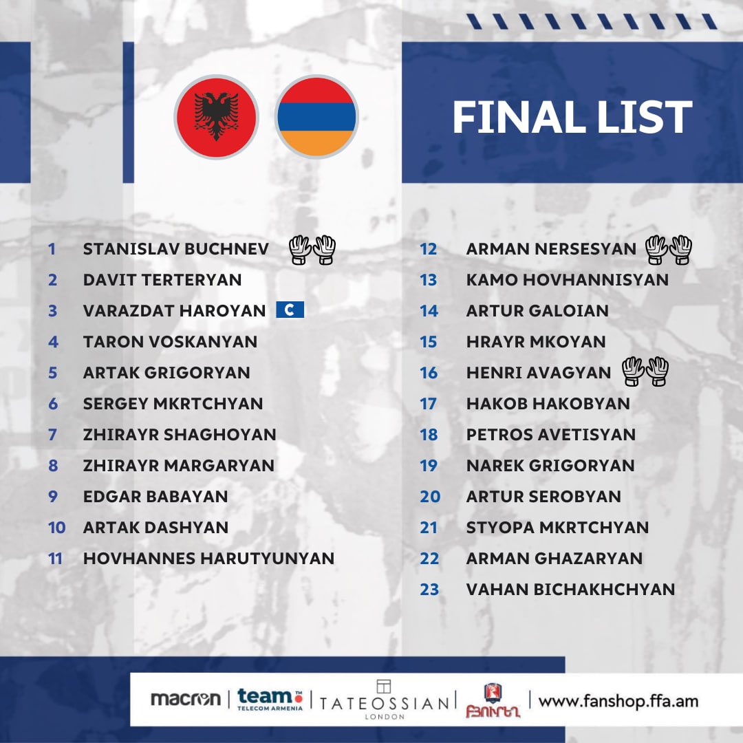 Official Armenian FF on Twitter "🇦🇲Armenian National team final list
