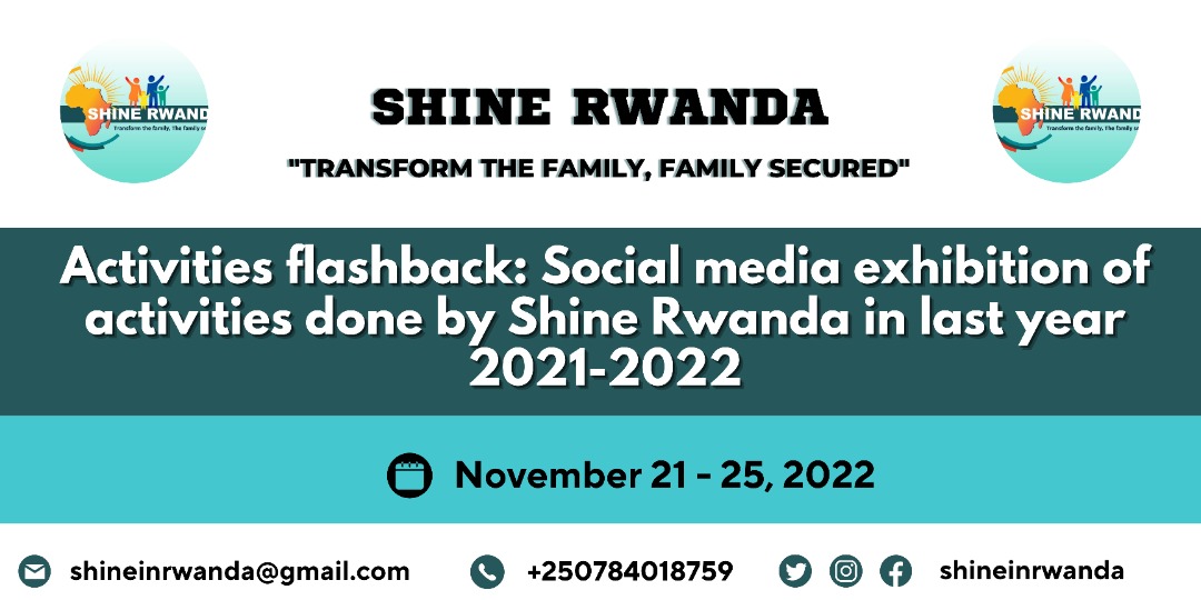 shineinrwanda's tweet photo. This coming Monday will mark the beginning of our social media exhibition where we shall be taking you through activities have done last year.
Check our social media accounts daily to see some of what we have to the community #shineRwanda #weareshine #exhibition #community https://t.co/raJaqAF0Dl
