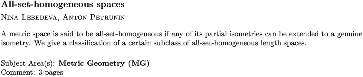 arxiv.org/abs/2211.09671…
N Lebedeva, A Petrunin
All-set-homogeneous spaces