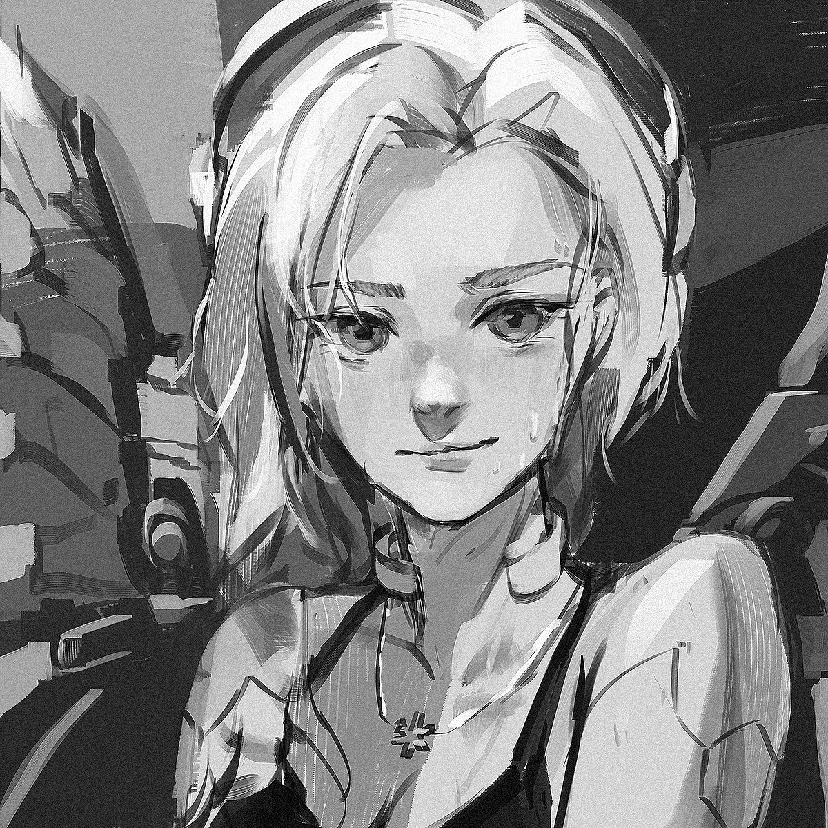 PluviumG's tweet photo. Studying Sam's art style. #overwatch mercy with #arknights medic symbol https://t.co/5H7TUS7SNG