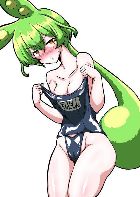 #どんどん土曜日ずんだもん 
今日の子供時代サイズの服です、ずんだもんにはワンサイズ小さいスク水を渡しておこうねコッショリ 