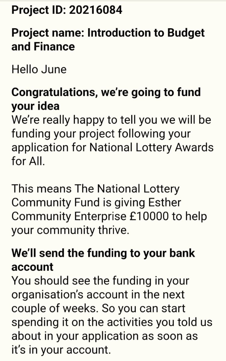 June Ross MBE (@junerossmbe) on Twitter photo It's another win from <a href="/TNLComFund/">The National Lottery Community Fund</a>!!
Thank you for your "continued" support over the years regarding #EstherCommunityEnterprise and the work our volunteers do in the community across the UK 💜
#Foodbanks #GivingPurposeToSurplus
#EstherCommunityEnterprise It's another win from <a href="/TNLComFund/">The National Lottery Community Fund</a>!!
Thank you for your "continued" support over the years regarding #EstherCommunityEnterprise and the work our volunteers do in the community across the UK 💜
#Foodbanks #GivingPurposeToSurplus
#EstherCommunityEnterprise