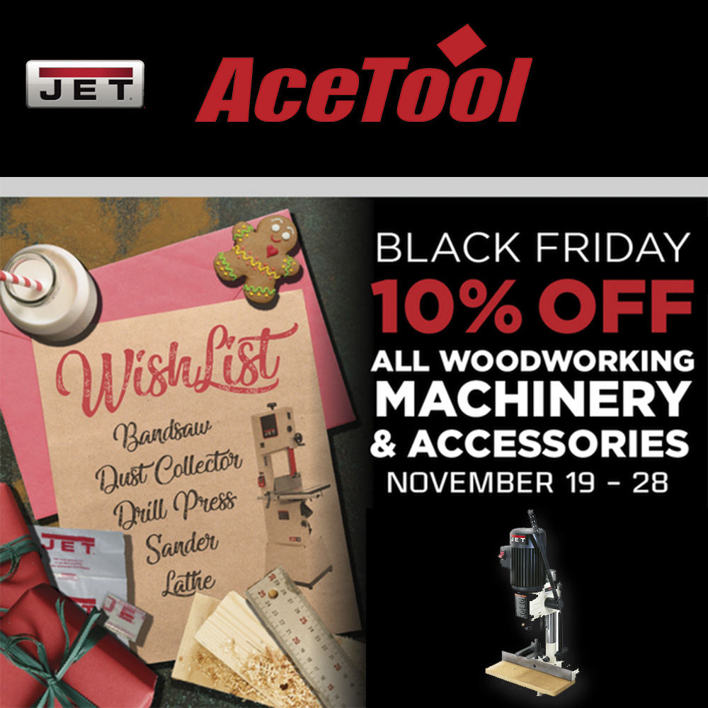 ⚡ Starting today for a limited time, SAVE 10% On Jet Woodworking products. ⚡

Link: ow.ly/5zzQ50LhWFM

#Jet #JetWoodworking #BlackFriday #BlackFridayDeals #Acetool #Acetool.com #Hardware #ToolDeals