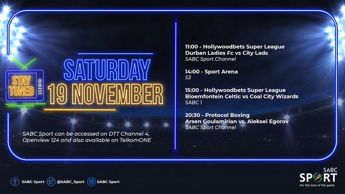 SABC on Twitter "Tune into SABC Sport’s lineup and enjoy coverage of