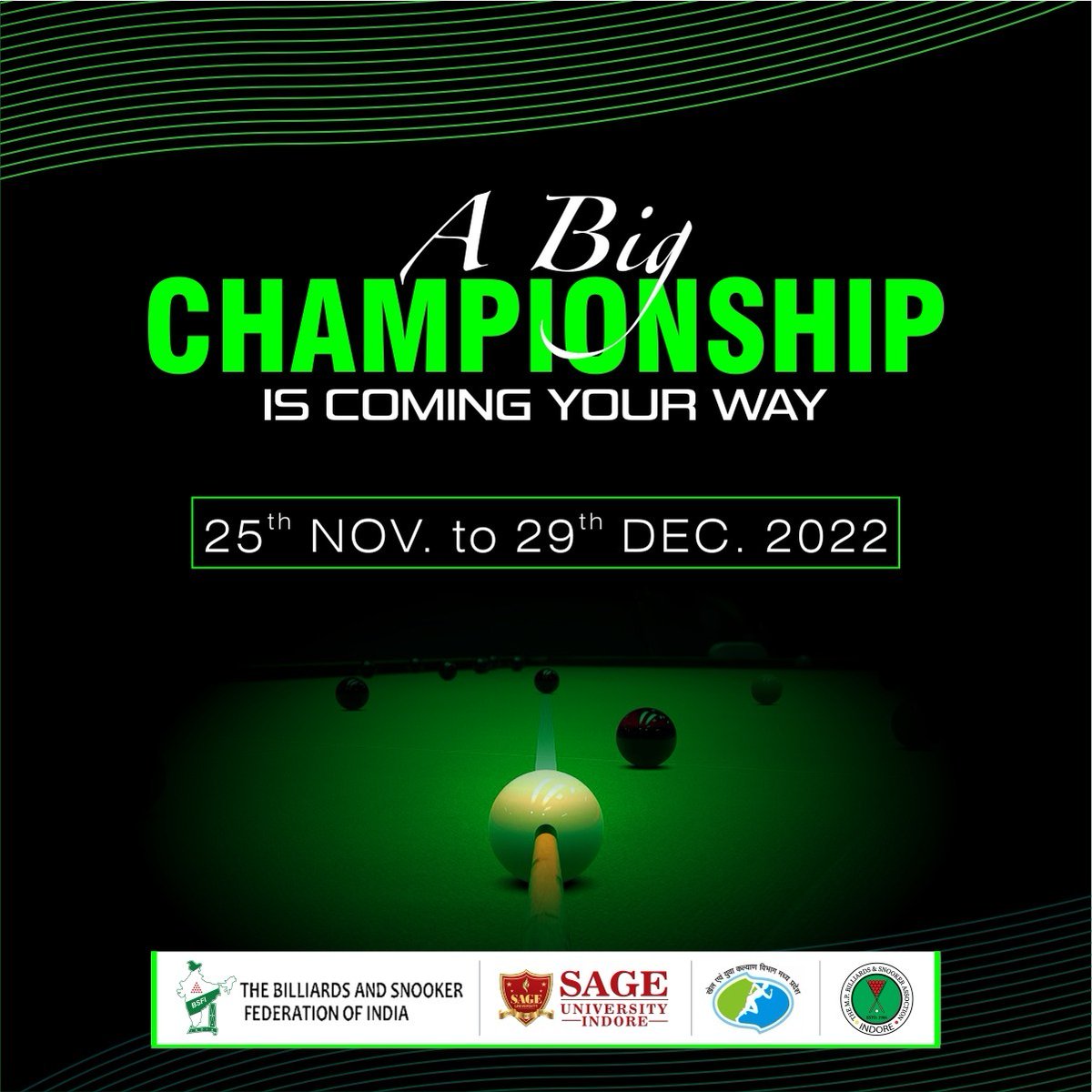 SAGE_INDORE's tweet photo. The countdown to the most exciting Championship begins
🌐: https://t.co/4FYelapHan
#SAGEBilliardsAndSnookerNationals #Championship #Billiards #Snooker
#CueGames #TheSageGroup #SAGEUniversity #SAGEUniversityIndore #SAGEIndore #SUI https://t.co/LETqfZVTPK