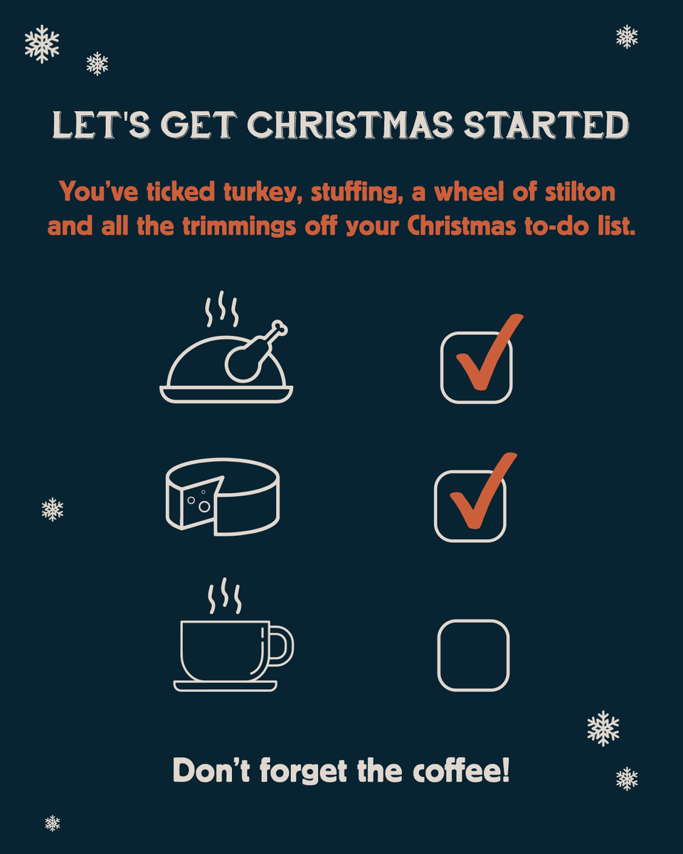 LET'S GET CHRISTMAS STARTED
Order your well-mannered coffee online to be shipped directly to your home or visit any of our coffee houses to buy*. 
(*when you buy in any of our coffee houses you get a free coffee - you're welcome)