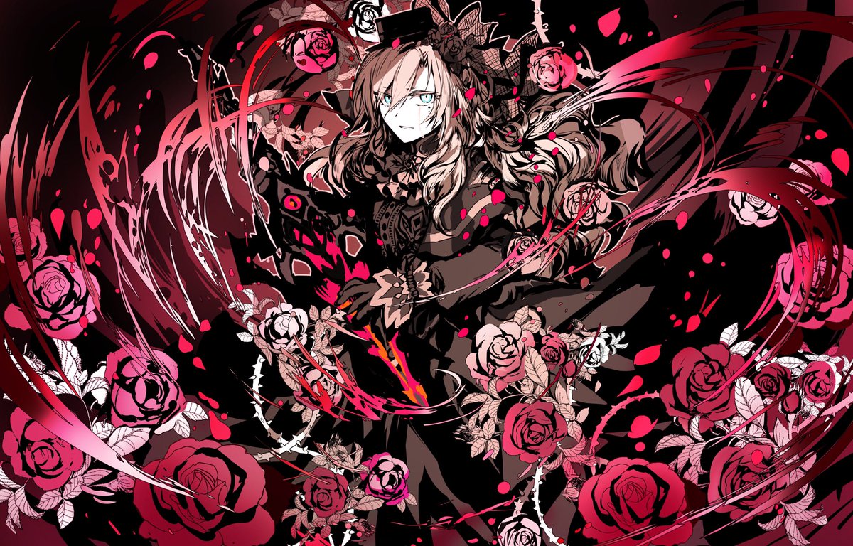 1girl flower dress rose black dress mole gloves  illustration images