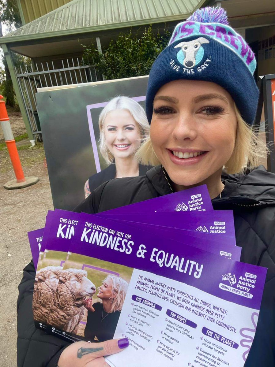 AJP_Victoria's tweet photo. "It was straight from park run to the booth this morning, proudly repping my #BluetheGrey beanie to show my support for a ban on cruel greyhound racing.
That's officially a wrap on week one of early voting.
Victoria is soon to be a kinder, fairer place to be."
@georgievpurcell https://t.co/pEIPK6hOxE