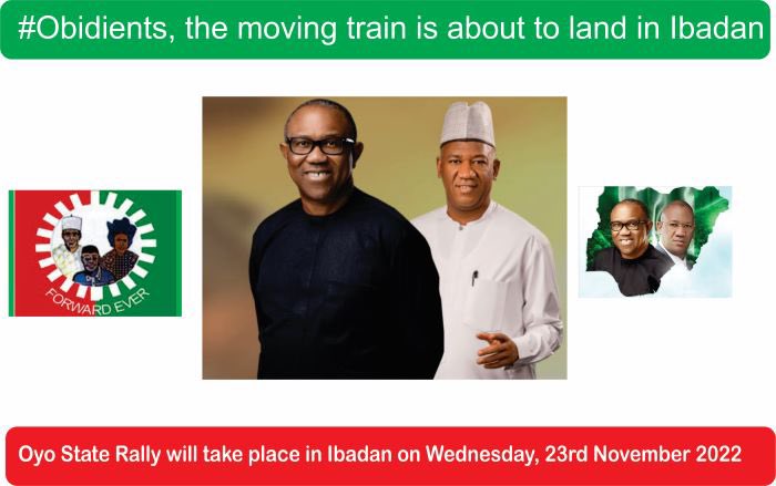 YunusaTanko's tweet image. 19/11/22

Announcement! Announcement!! Announcement!!!

I am directed by the Labour Party Presidential Campaign Council to announce to the general public that, the Obi-Datti Presidential campaign train will land in the Ancient City of Oluyole Ibadan, Oyo State. Details as follows