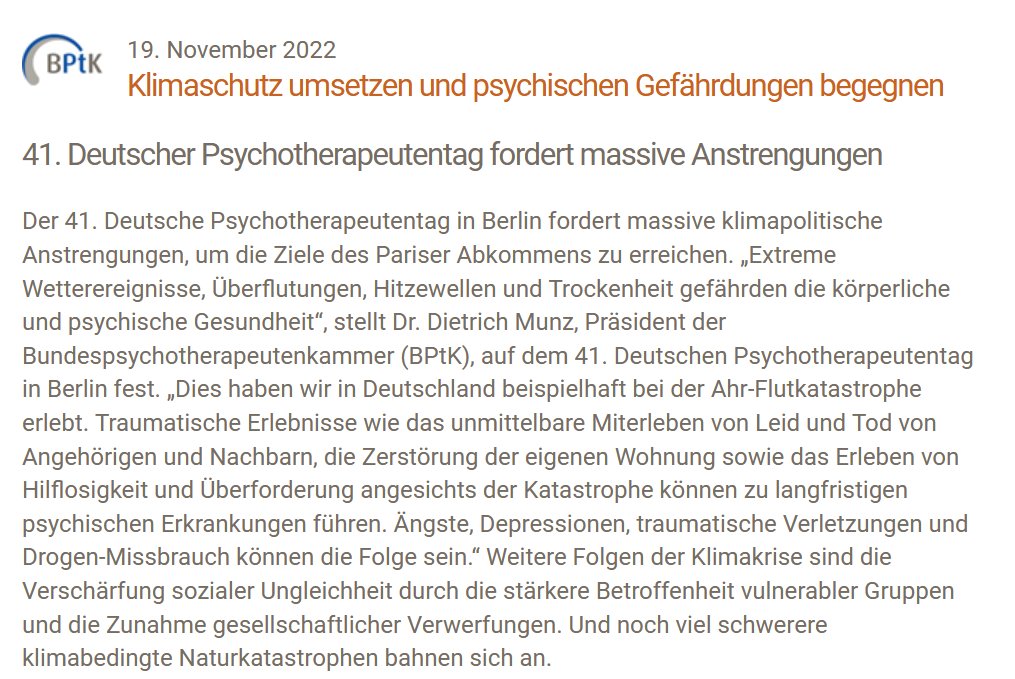 Starkes Vorum des Deutschen Psychotherapeutentags #DPT41: #Klimaschutz schützt #Psyche und #Körper, d.h. schlicht auch: unsere Existenz!