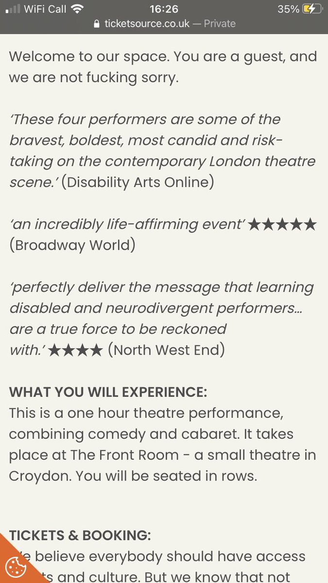 liselleterret's tweet photo. We’re nominated 4 an Award in BroadwayWorldUK/WestEnd Awards. NO. 18 cat.-accessibility champion!-Voting takes 5 mins. U don’t need to vote4every cat. just press Cont. until u reach no. 18. At end put name/email. Visit https://t.co/BvlxeI5B4y to vote Not F**kin’ Sorry Company 💋 https://t.co/djGqfmJaHv
