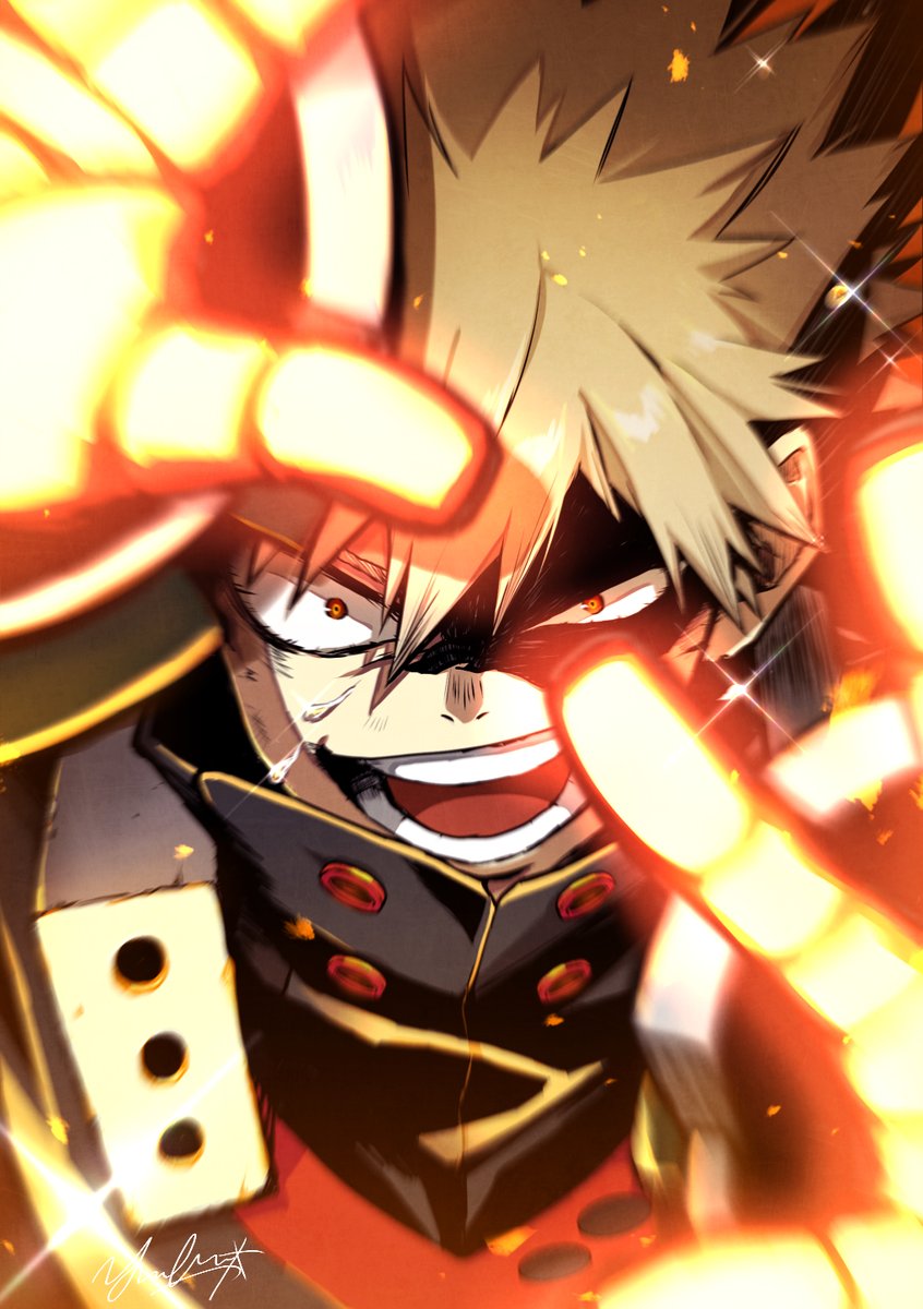bakugou katsuki 1boy male focus spiked hair blonde hair solo open mouth looking at viewer  illustration images