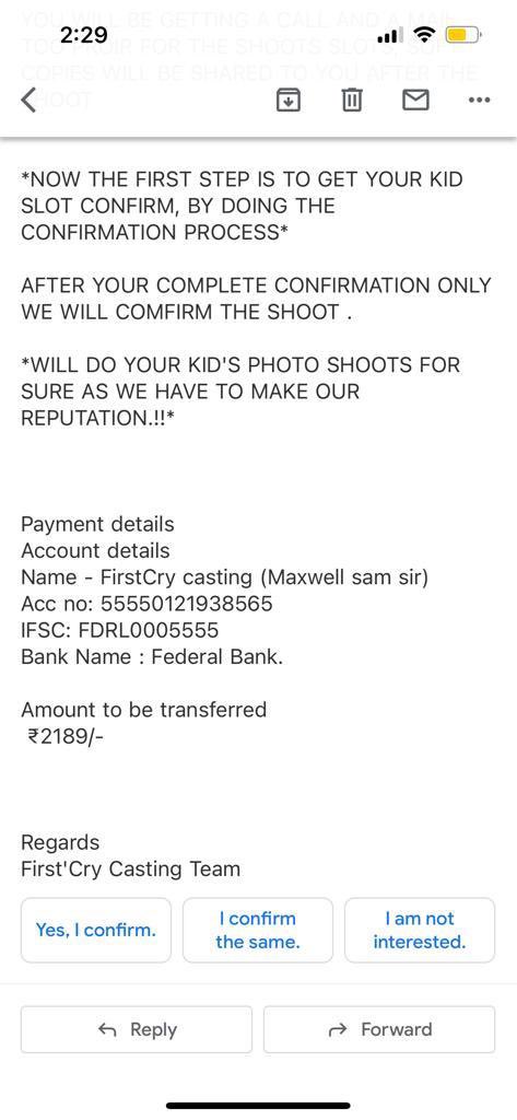 Dittu20's tweet photo. @firstcryindia getting mails for casting opportunities from some GMAIL ids .. are these authentic?? https://t.co/cPryGppyT8