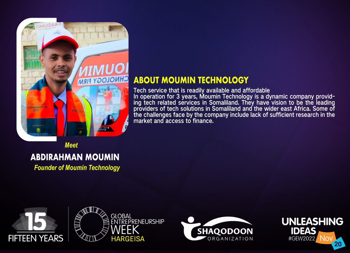 Shaqodoonorg's tweet photo. Startups showcasing their businesses at tomorrow's #GEWSomaliland #GEW2022 
@unleashingideas
 "Connecting &amp; fostering collaboration amongst #youth/#women led #SMEs and #startups 
https://t.co/1nDp2gqwSn https://t.co/hZ2CIEGL4Z