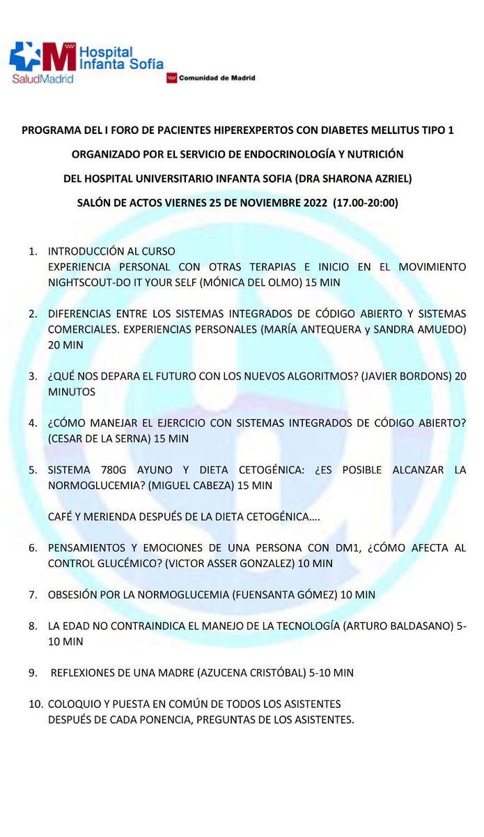 Compartimos una interesante actividad para todo aquel que pueda asistir. Abierto a todo el público, sobre diabetes tipo 1 y tecnología. Participan miembros de Team One A.E.D.D. 😜👍👌🙌 #diabetes #formacion #teamone #teamone-aedd
