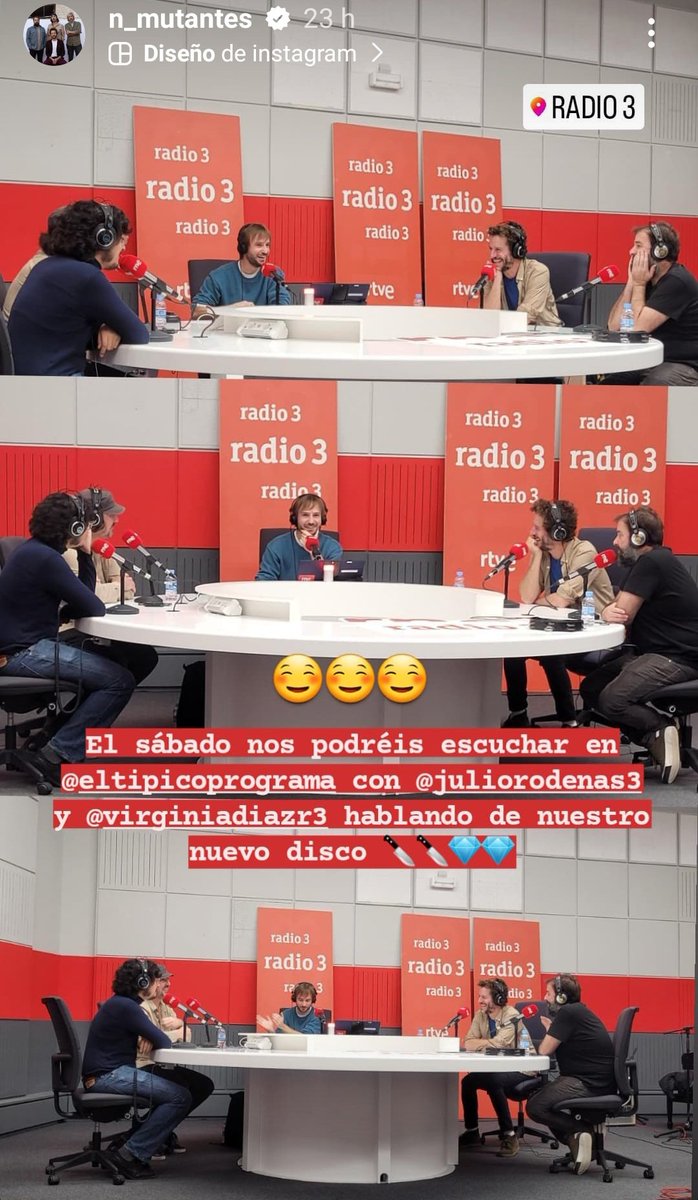 n_mutantes's tweet photo. Estamos en @radio3_rne ahora mismo contandoos cada detalle de #CuchillosyDiamantes con @JulioRodenas y @VirginiaDiazR3. También os vamos a tocar algunos temas. Venga, enciende la radio! https://t.co/y0491kziiN