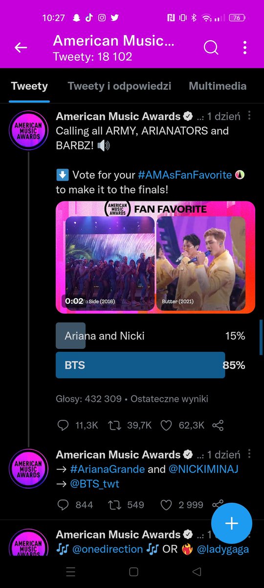 jolalovesotp1d's tweet image. Guys listen! Look how many people voted for 1D and BTS. The difference is big. we need to show what our fandom can do. RT, answer, we vote as much as we can!
I'm voting for #OneDirection "Story Of My Life" (2013) for #AMAsFanFavorite       performance at the #AMAs