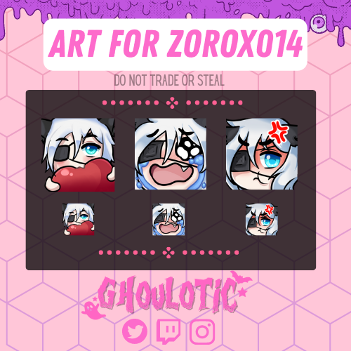 ghoulotic's tweet photo. ๐๐ปEMOTE COMMISSION๐ป๐
Emotes for the awesome @Zorox014! His OC is always fun to draw uwu ๐ค๐บ
#twitchemotes #emotes #emotecommission #emoteart #ocemotes #twitchartist #emoteartist #ghoulotic #discordemotes #twitch #freelanceartist #commissionsopen https://t.co/OV2qe7Sfs1