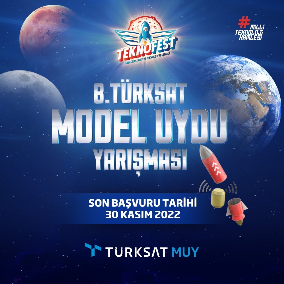 modeluydu's tweet photo. 8. TÜRKSAT Model Uydu Yarışması’nın son başvuru tarihi 30.11.2022 olarak güncellendi!

👉Başvuru için: https://t.co/SRLnXT3xcy
📆Son başvuru: 30 Kasım 2022

#MilliTeknolojiHamlesi 
#TEKNOFEST2023
#Türksat
 
@teknofest https://t.co/7HWRR5rF2C