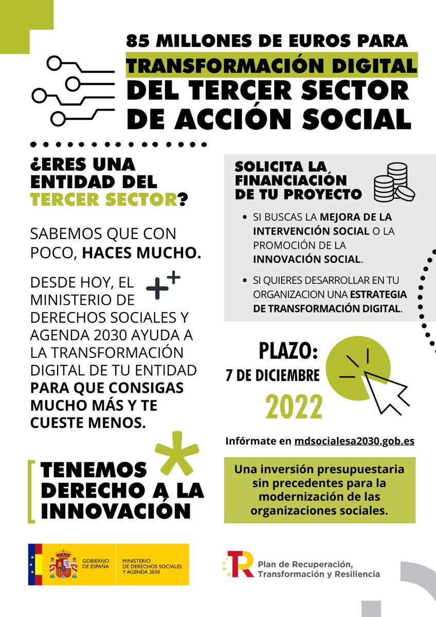 RPDiscapacidad's tweet photo. Comprometidas con el Tercer Sector de Acción Social, desde el @MSocialGob destinamos un presupuesto sin precedentes de 85 MILLONES DE EUROS para proyectos de modernización y digitalización de sus Organizaciones Sociales Estatales.
Toda la info➡️ https://t.co/zvXXo1Zyml https://t.co/fbaBPtagPT