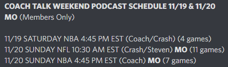 DFSCoachTalk's tweet photo. @DFSCoachTalk Podcast Schedule this weekend! Don't miss a full breakdown of all your @NFL and @NBA action! 🎙️🏀🏈💯💰 #DFS #WIN #NBATwitter #NFL #dfslineups #winninglineups https://t.co/1icv1k9D9q