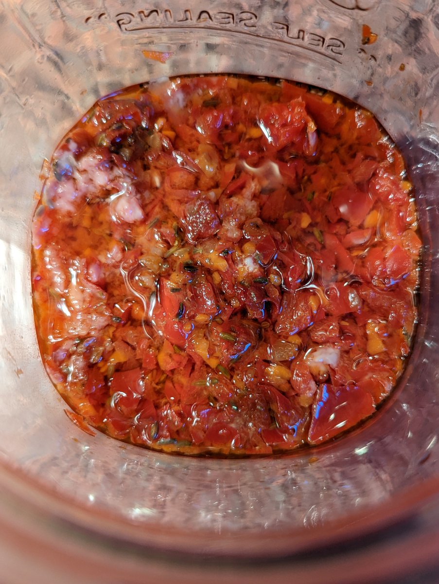 fromagefacile's tweet photo. @llorenzin @seriouseats Fermented hot sauce came out great! 🎉 

The flavor is complex &amp; delicious with medium heat. Decided to leave it a little thick, so it's somewhere between a hot sauce and a salsa.

Looking forward to enjoying this batch, and I'll definitely do this again! https://t.co/y8yYnNiKfR