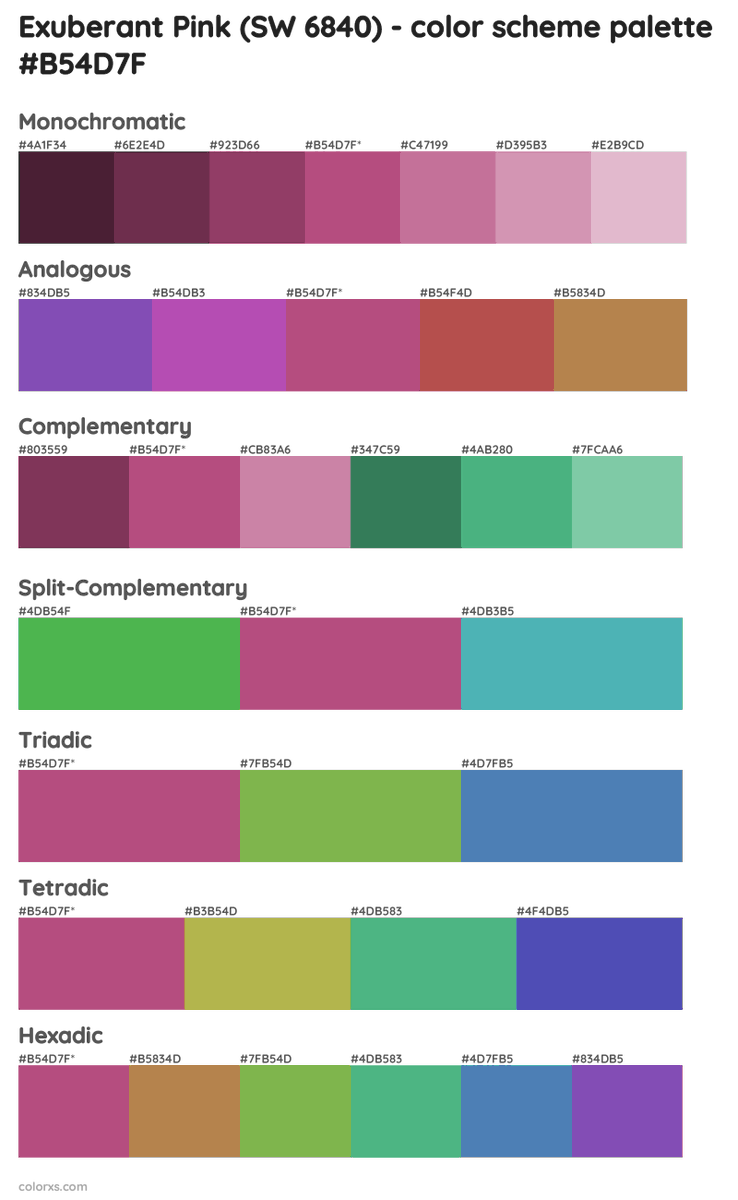 colorxscom's tweet photo. Sherwin Williams Exuberant Pink (SW 6840) Paint color palette #color #palette #SherwinWilliams #Paint 
https://t.co/V7nKBLMEOU https://t.co/NNd8EJzQSG